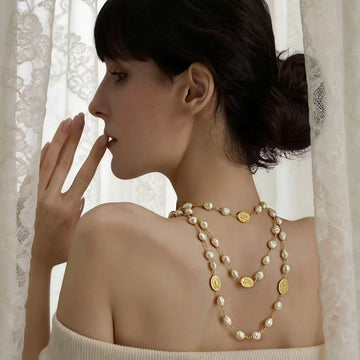 Granulated Edge · Coin-Medallion Pearl Necklace