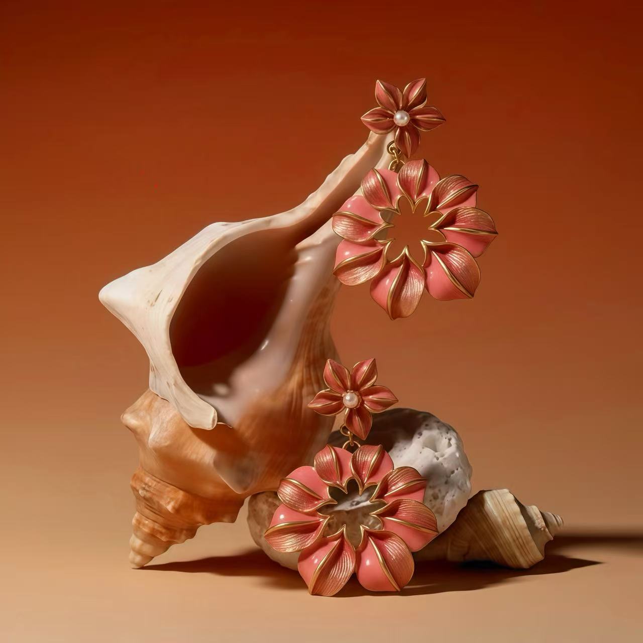 Gilt Enamel · Pearl-Core Bloom Studs