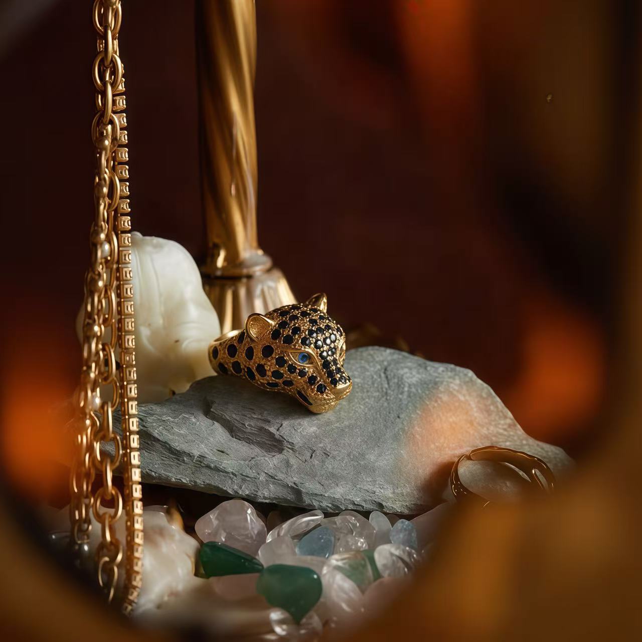 Gold-Plated · Sapphire-Eyed Panther Ring