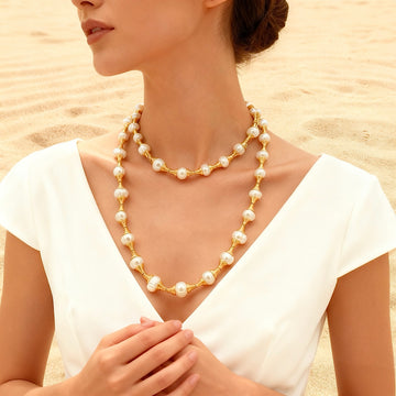 Gold-Plated Pearl Spacers Long Necklace