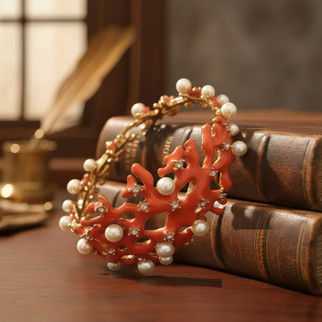 Coral-Enamel · Pearl & Pavé Bracelet