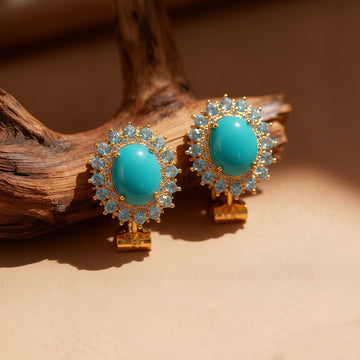 Gold-Plated · Turquoise Cabochon Halo Earrings