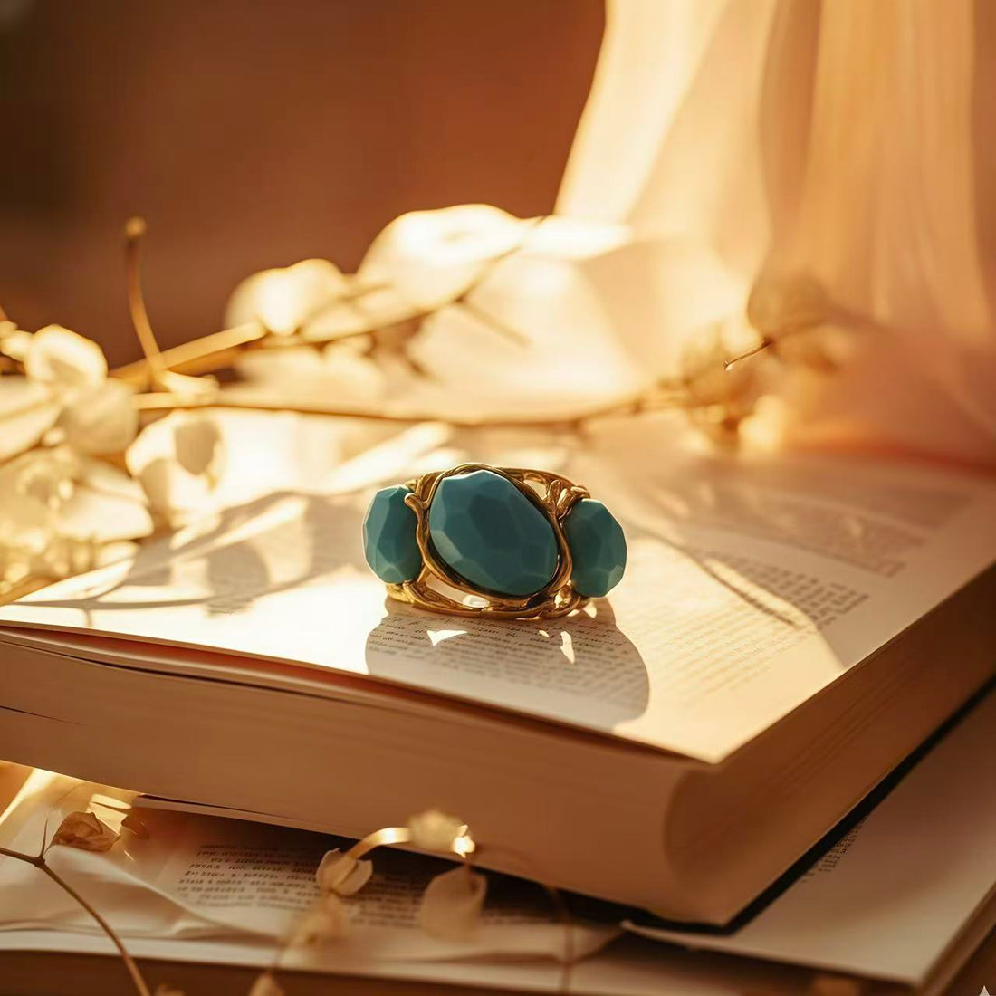 Gold-Plated · Linked Turquoise Panel Ring