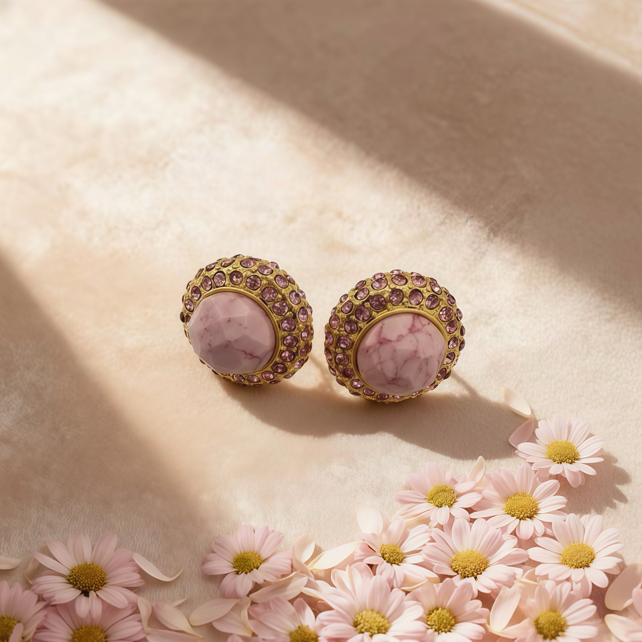 Gold-Plated · Blush Crystal Halo Studs