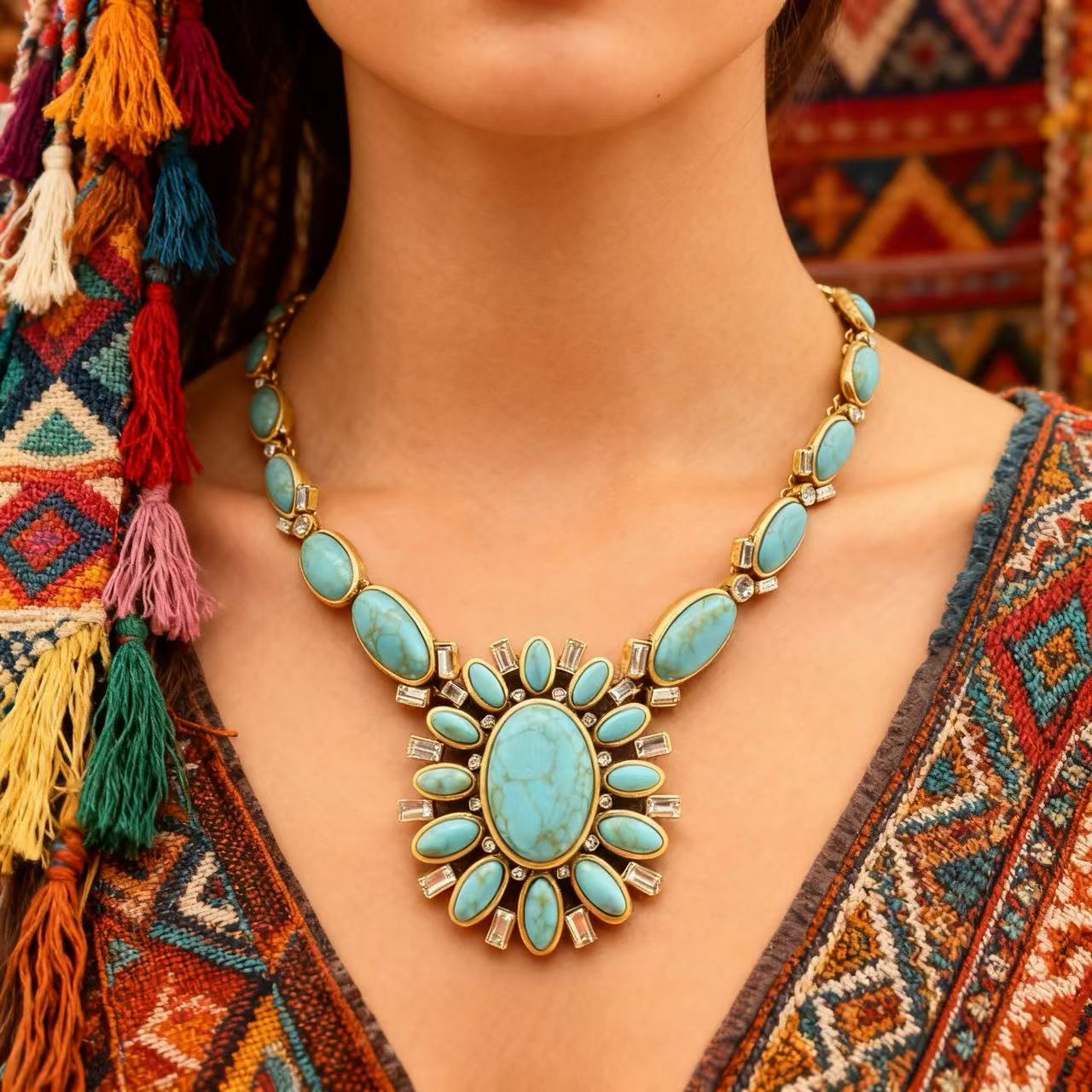 Gold-Plated · Turquoise Sunburst Necklace