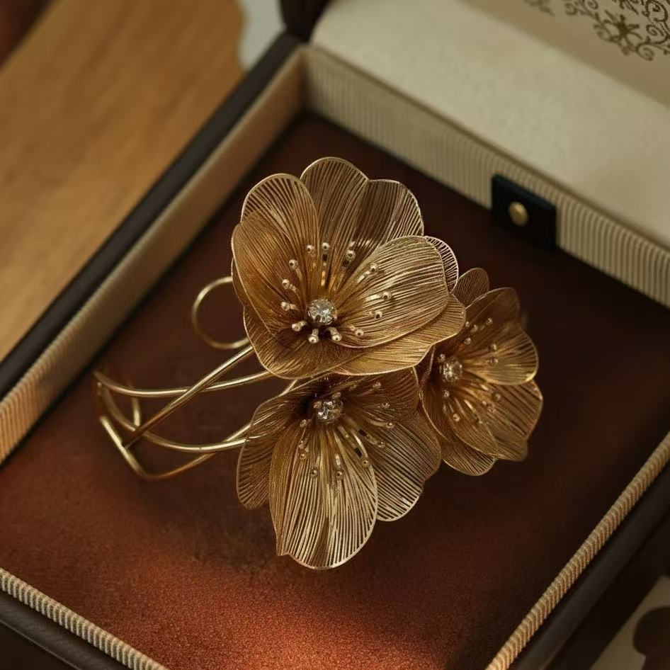 Gold-Plated Triple Floral Rib Cuff