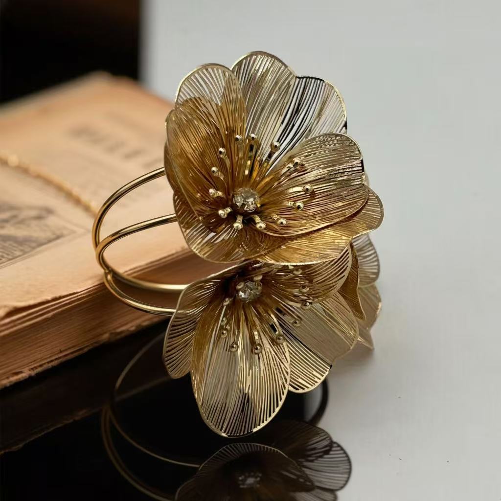 Gold-Plated Triple Floral Rib Cuff