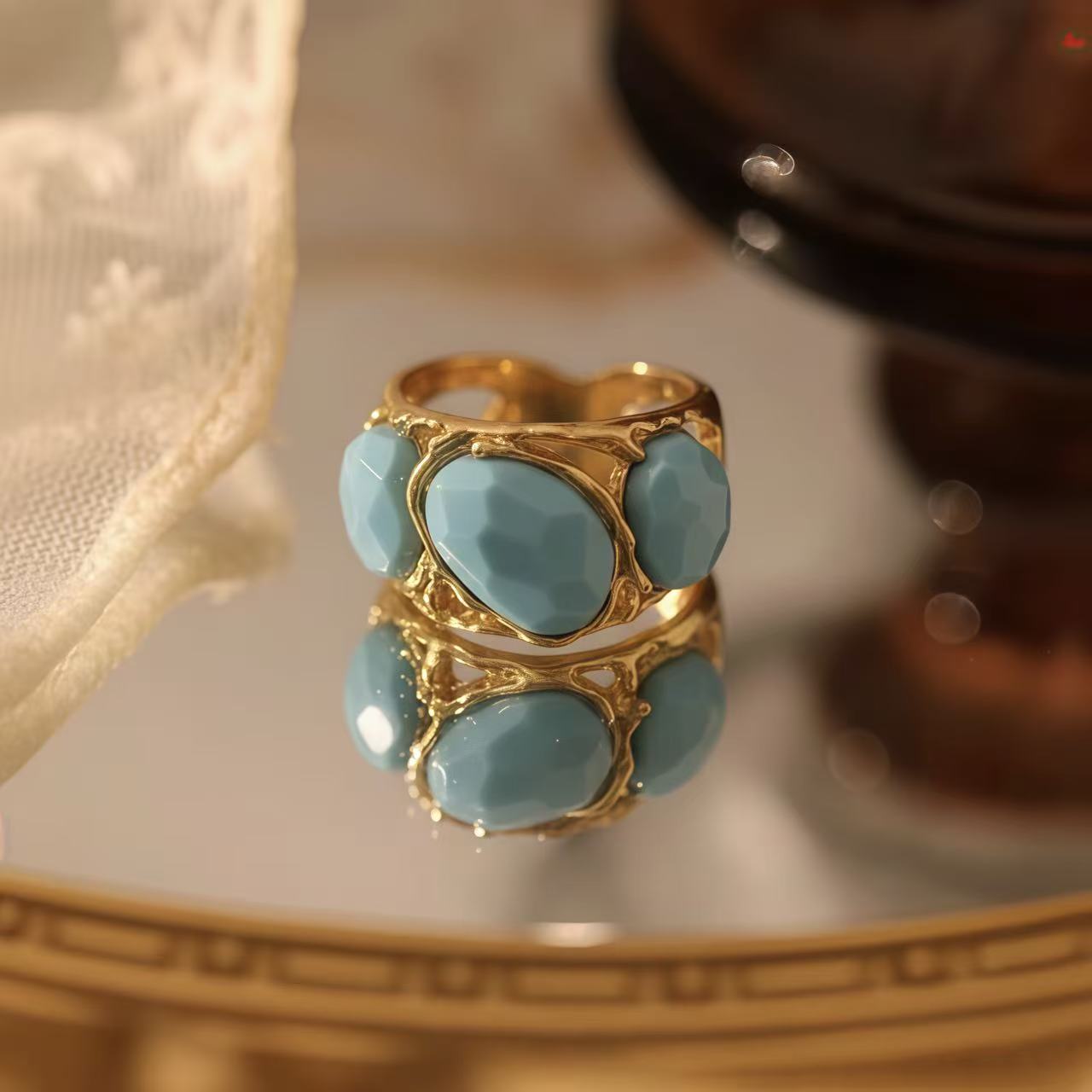 Gold-Plated · Linked Turquoise Panel Ring