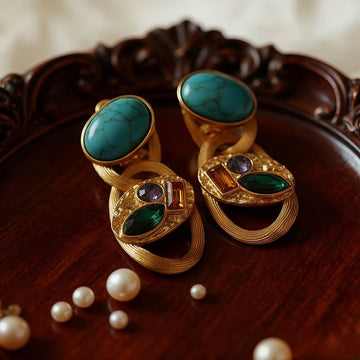 Gold-Plated · Turquoise Multi-Cut Clip Earrings