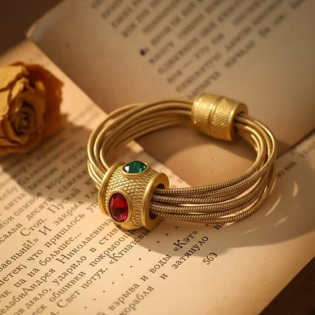 Matte Gilt Engrave · Quad-Cabochon Bracelet