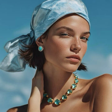 Gold-Plated · Aqua Sunburst Glass Necklace
