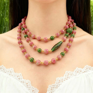 Kiln-Glazed Ceramic Beads · Cloisonné Tube Long Necklace