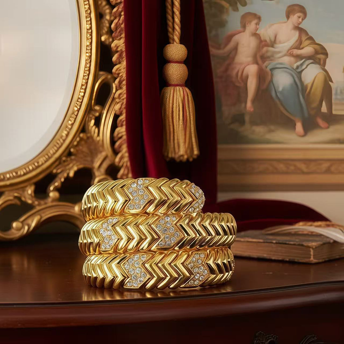 Real-Gold Plated · Serpentine Coil Pavé Bracelet