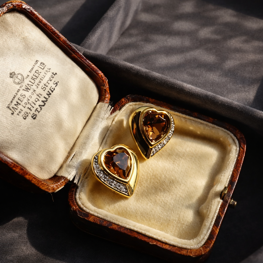 Gilt Heart Smoky Crystal · Pavé Accent Studs