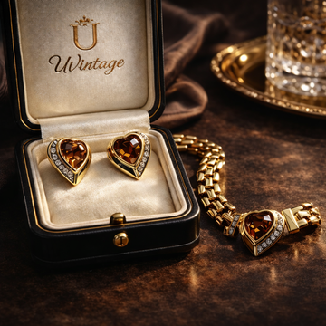 Gilt Brick-Link · Heart Smoky Crystal Bracelet