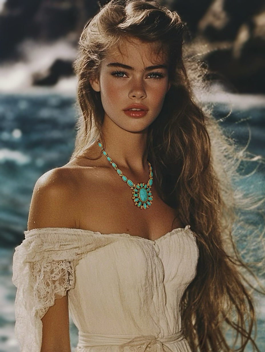 Gold-Plated · Turquoise Sunburst Necklace