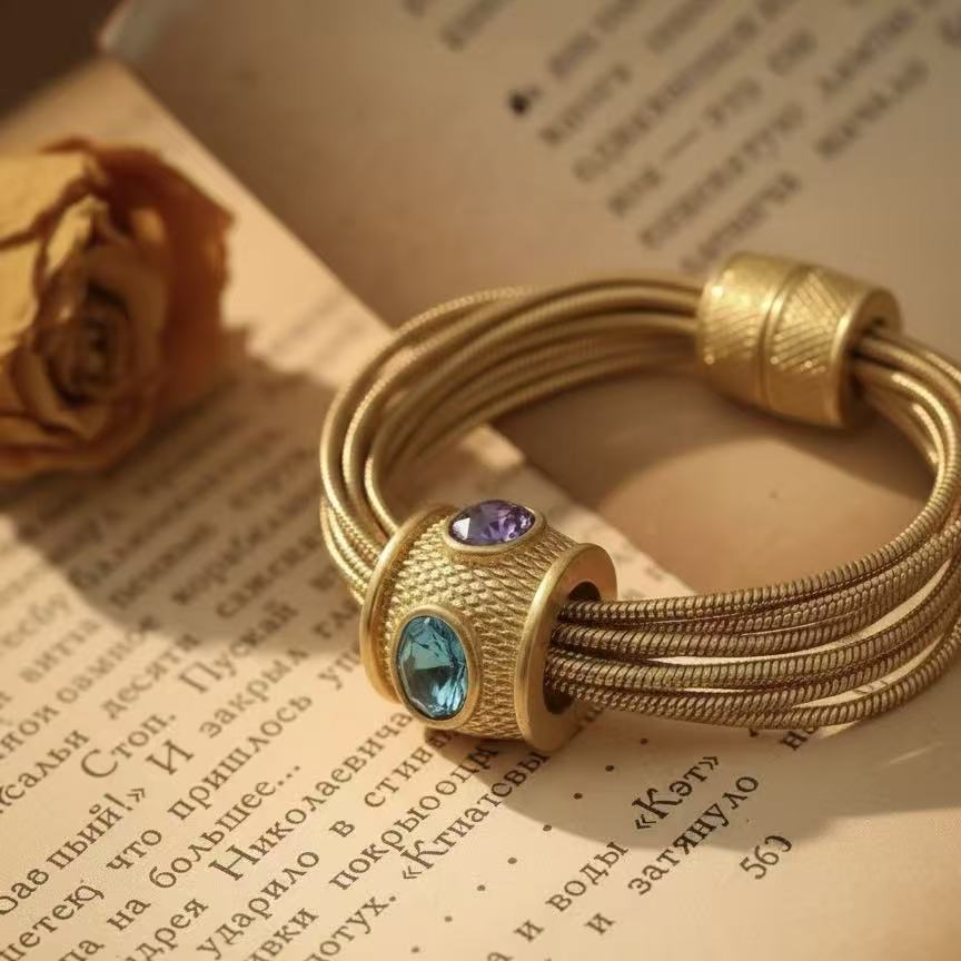 Matte Gilt Engrave · Quad-Cabochon Bracelet