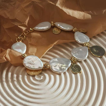 Real-Gold Plated · Baroque Pearl Coin-Charm Bracelet