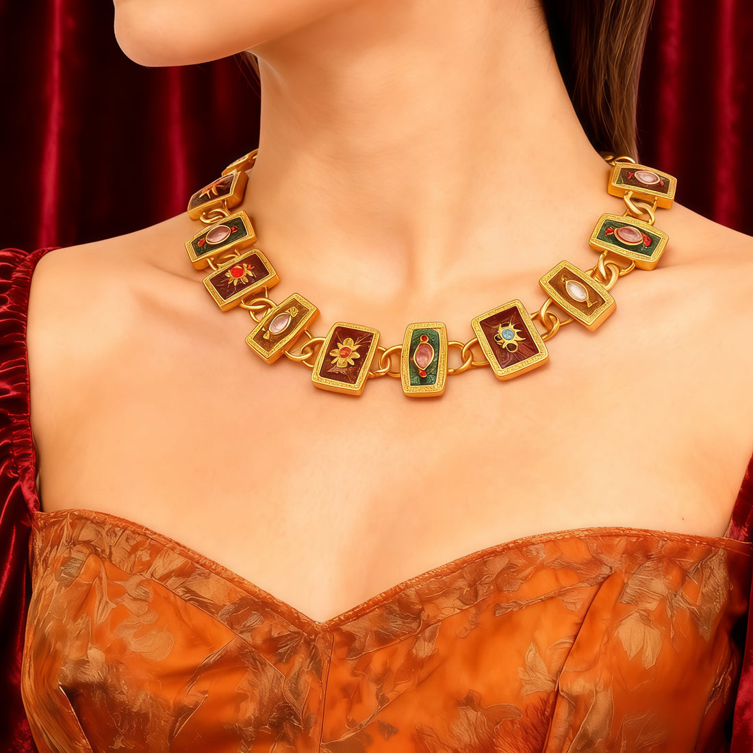 Antique-Gilt · Color Enamel Medallion Necklace