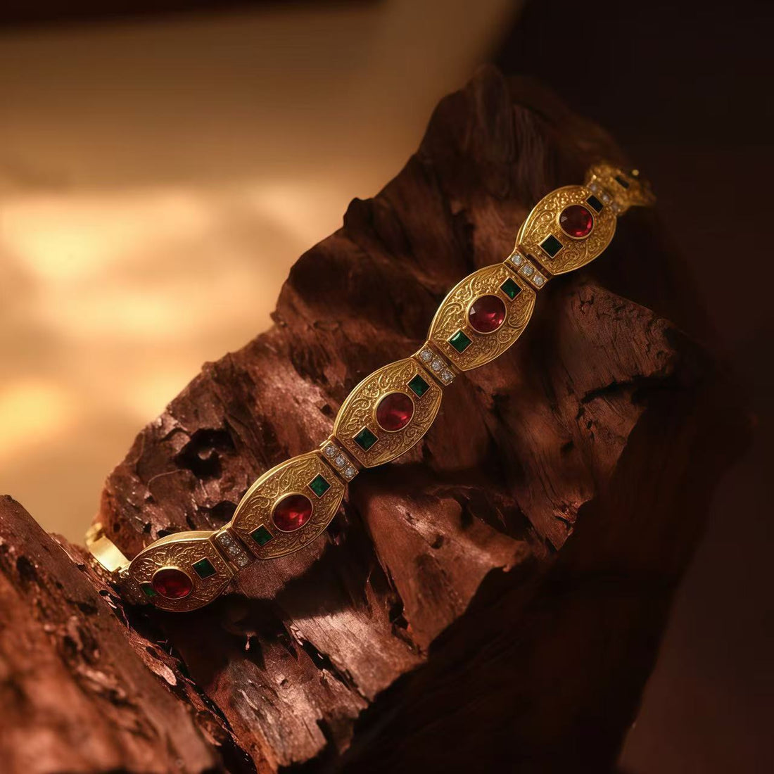 Antique-Gilt Relief Plaque · Zircon Bracelet