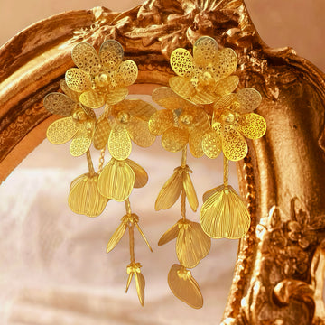 Gilt Wire-Engraved · Crystal-Stamen Cascade Studs
