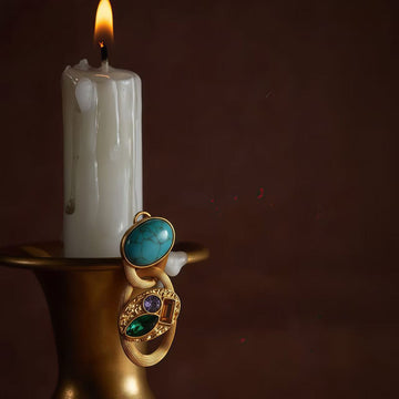 Gold-Plated · Turquoise Multi-Cut Clip Earrings