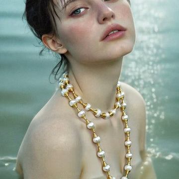 Gold-Plated Pearl Spacers Long Necklace